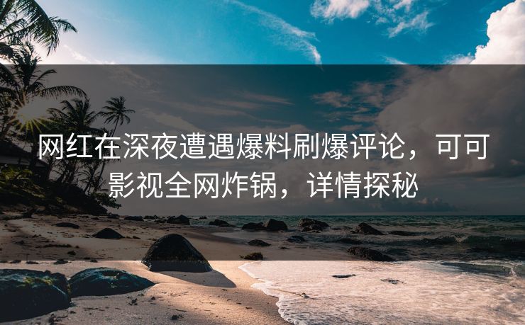 网红在深夜遭遇爆料刷爆评论，可可影视全网炸锅，详情探秘